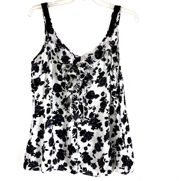 White House Black Market Tops - WHITE HOUSE BLACK MARKET sz L 100% Silk Camisole Sleeveless Ruffle Blouse Top